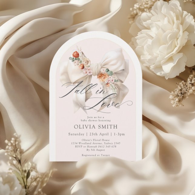Fall Floral White Bow Fall in Love Baby Shower Invitation (Creator Uploaded)
