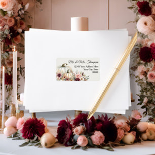 Fall Floral White Pumpkin Burgundy Return Address Label