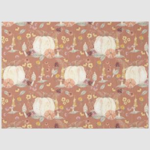 Fall Floral White Pumpkin Mushroom Rust Decoupage Tissue Paper