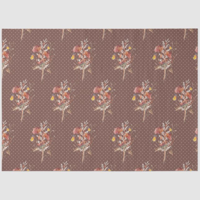 Fall Floral Wildflower Butterfly Brown Decoupage Tissue Paper (Front)