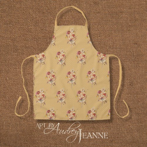 Fall Floral Wildflower Butterfly Gold Watercolor Apron