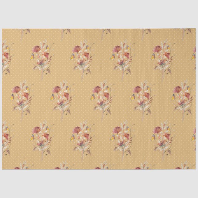Fall Floral Wildflower Butterfly Mustard Decoupage Tissue Paper (Front)