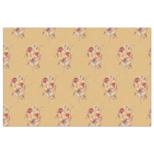 Fall Floral Wildflower Butterfly Mustard Decoupage Tissue Paper