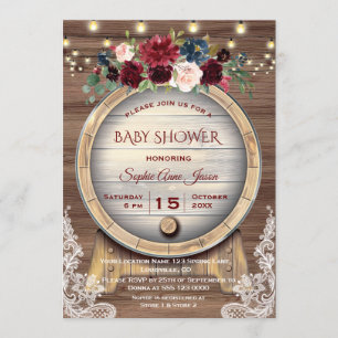 Fall Floral Wine Barrel Vineyard Baby Shower Invitation