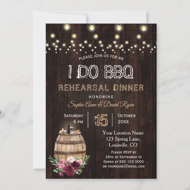 Fall Floral Wine Barrel Vineyard Rehearsal Dinner Invitation (Front)
