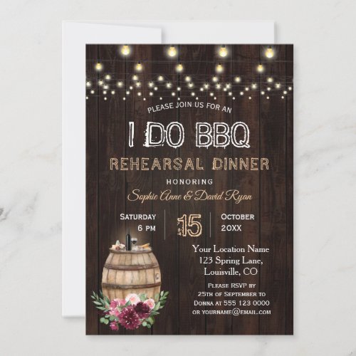 Fall Floral Wine Barrel Vineyard Rehearsal Dinner Invitation