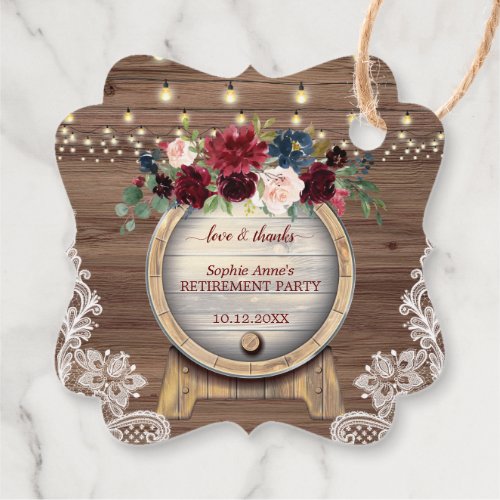 Fall Floral Wine Barrel Vineyard Retirement Party Favor Tags