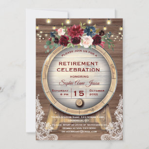 Fall Floral Wine Barrel Vineyard Retirement Party Invitation