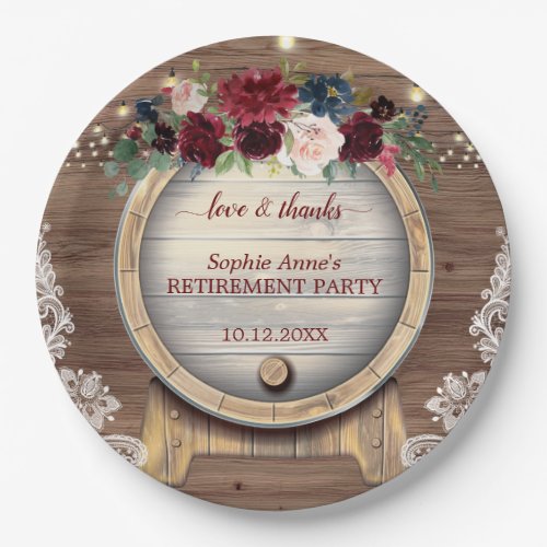 Fall Floral Wine Barrel Vineyard Retirement Party Paper Plates