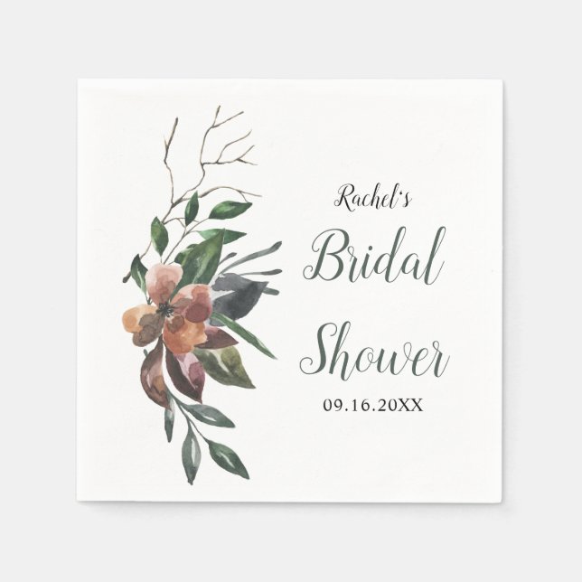Fall Floral Wine Rust Botanical Bridal Shower Boho Napkins (Front)