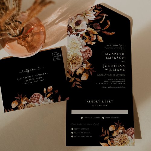 Fall Floral with Meals Wedding All In One Invitation