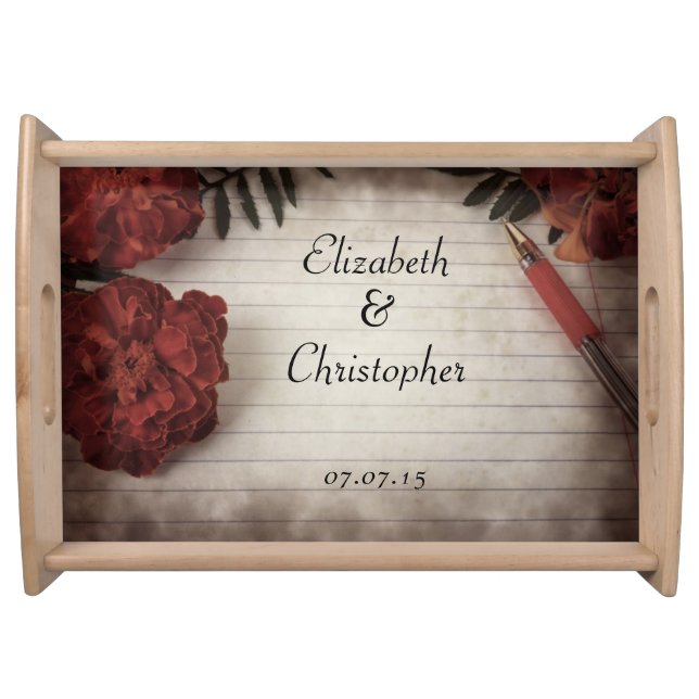 Fall Floral with Pen and Paper Wedding Date Serving Tray (Front)