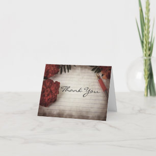 Fall Floral with Pen and Paper Wedding Thank You Card