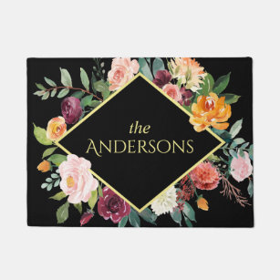 Fall Floral with Your Family Name Doormat