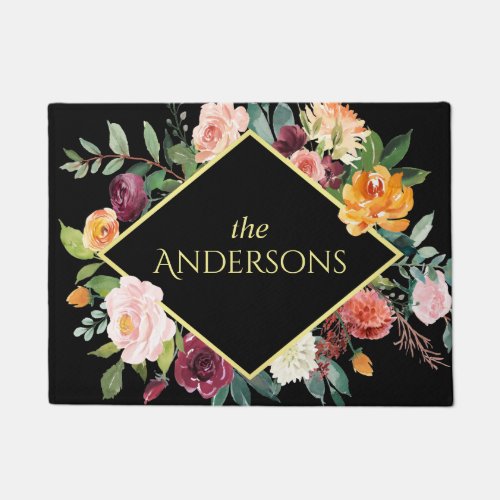 Fall Floral with Your Family Name Doormat