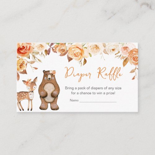 Fall Floral Woodland Baby Shower Diaper Raffle Enclosure Card