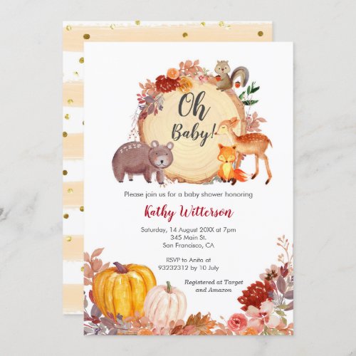 Fall Floral Woodland Baby Shower Invitation