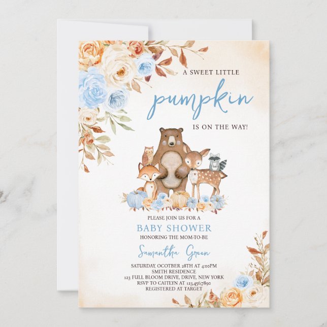 Fall Floral Woodland Baby Shower Invitation (Front)