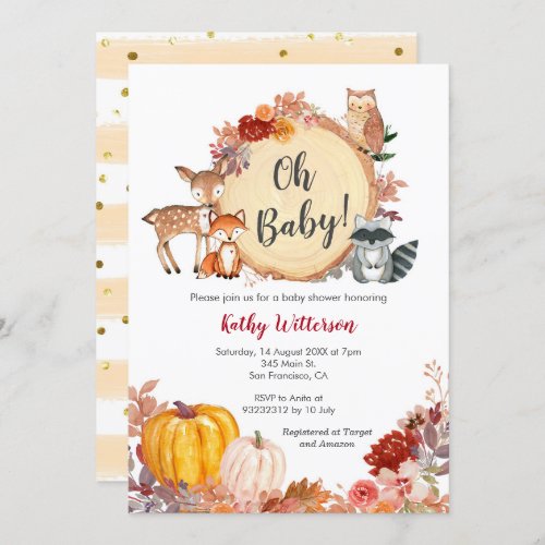 Fall Floral Woodland Baby Shower Invitation