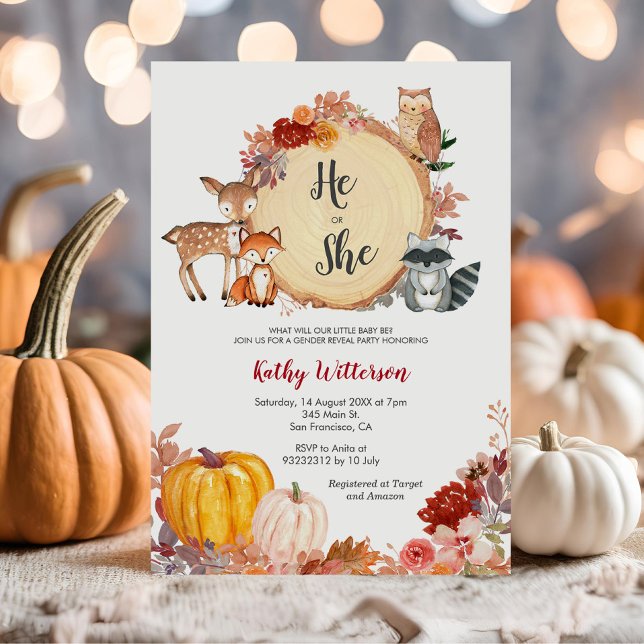 Fall Floral Woodland Gender Reveal Invitation (Creator Uploaded)