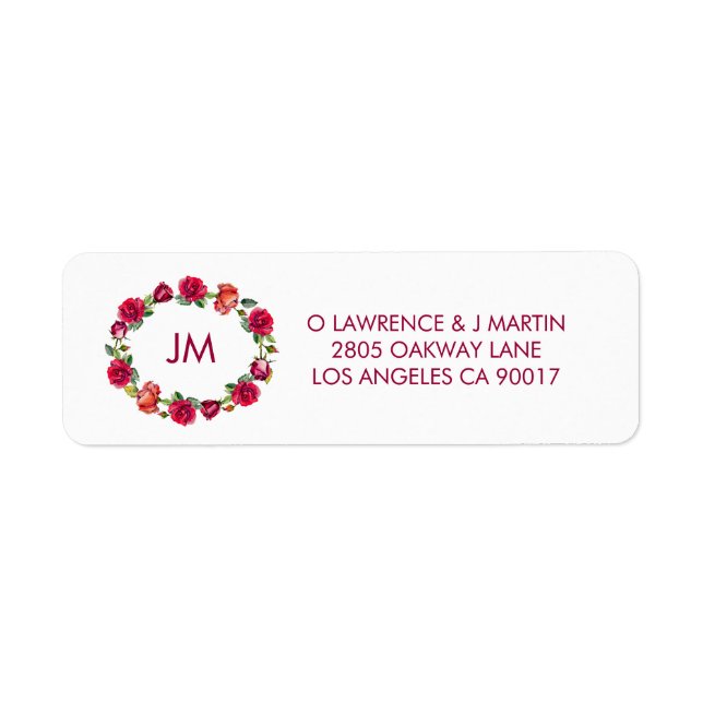 Fall Floral Wreath Monogram Address Label (Front)