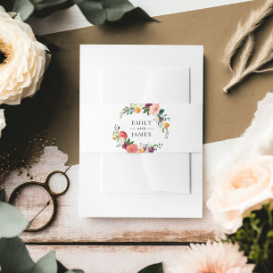 Fall Floral Wreath Monogram Wedding Invitation Belly Band