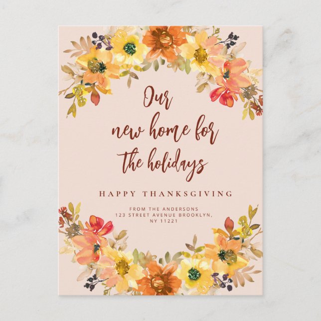 fall floral wreath moving announcement postcard (Front)