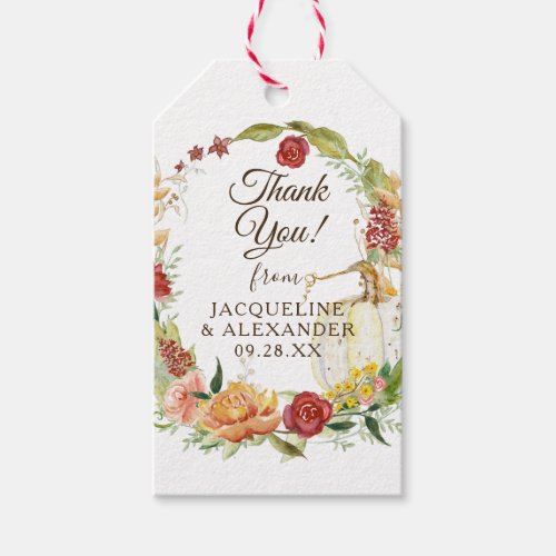 Fall Floral Wreath White Pumpkin Bridal Shower Gif Gift Tags