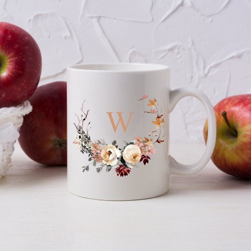 Fall Floral Wreath with Any Monogram Coffee Mug