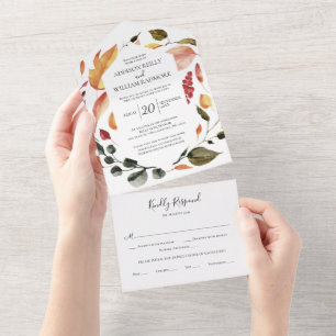 Fall Florals Black All in One Wedding Invite