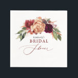 Fall Florals Elegant Rustic Bridal Shower Napkins<br><div class="desc">Burnt orange and burgundy red flowers fall party paper napkins</div>