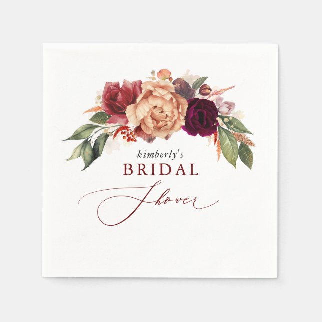 Fall Florals Elegant Rustic Bridal Shower Napkins (Front)