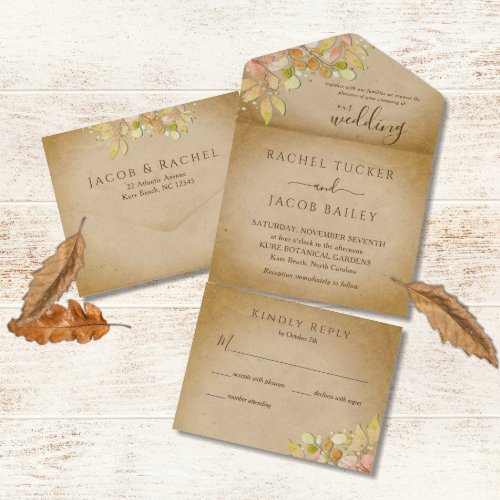 Fall Florals Kraft Paper Wedding All In One Invitation