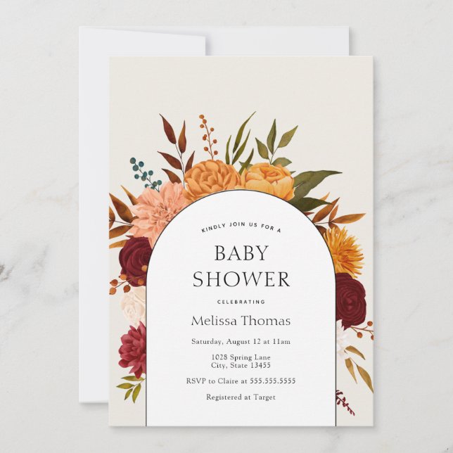Fall Florals Mums and Marigold Arch Baby Shower Invitation (Front)
