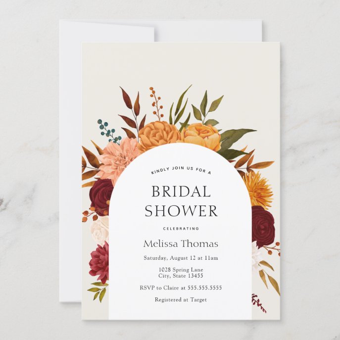 Fall Florals Mums and Marigold Arch Bridal Shower Invitation