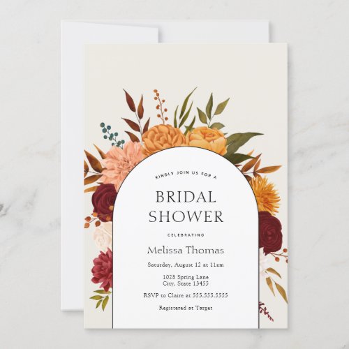 Fall Florals Mums and Marigold Arch Bridal Shower Invitation
