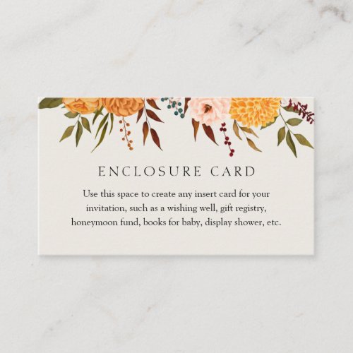Fall Florals Mums Custom Text Enclosure Card