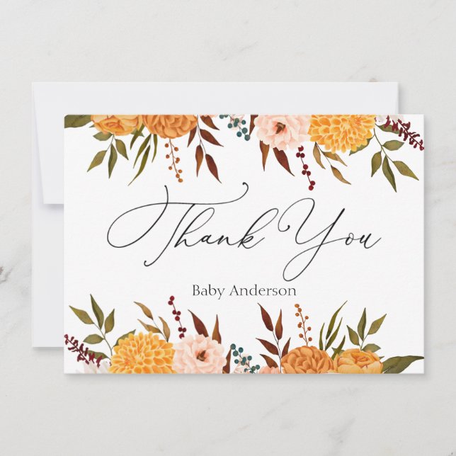 Fall Florals Mums Thank You  Note Card (Front)