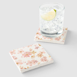 Fall florals orange peach modern stone coaster