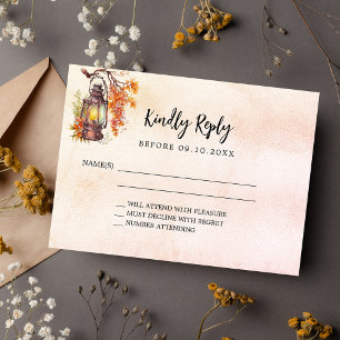 Fall florals orange rustic wedding response RSVP Note Card