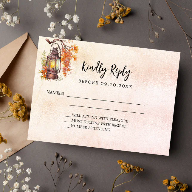 Fall florals orange rustic wedding response RSVP Note Card | Zazzle