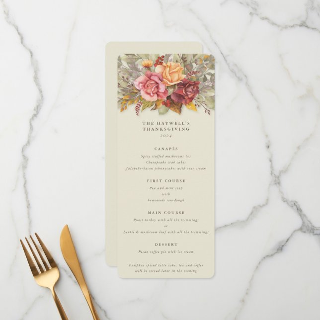 Fall Florals Thanksgiving Flat 4 Course Menu (Front/Back In Situ)