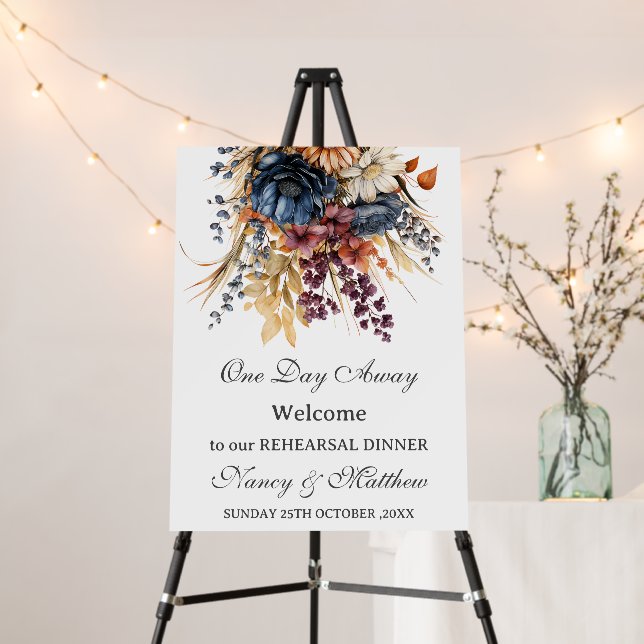 Fall Flower Bouquet Rehearsal Dinner Welcome Sign (In Situ (Stand))