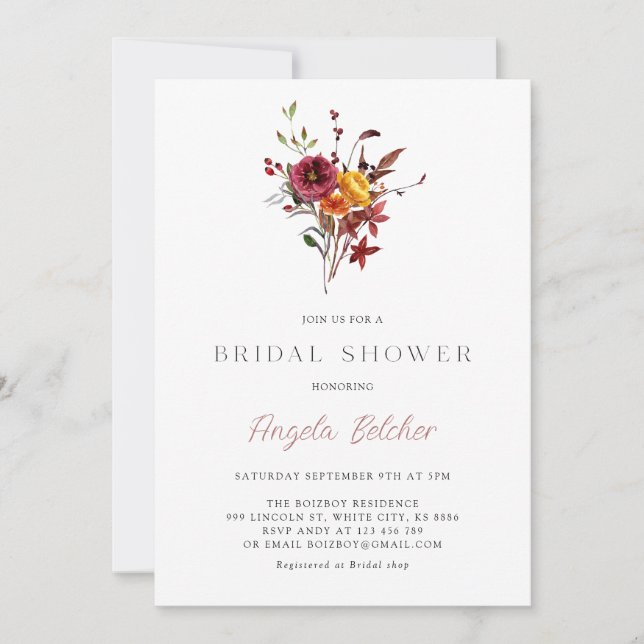 Fall Flower Bridal Shower Invitation (Front)