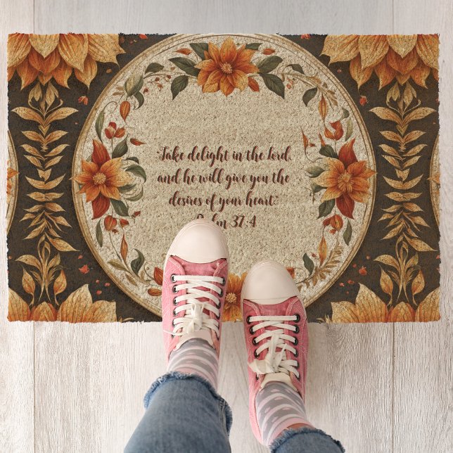 Fall Flower Frame Customizable Verse Fiber Doormat (Creator Uploaded)