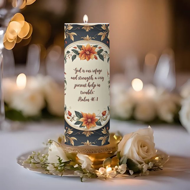 Fall Flower Frame Customizable Verse Pillar Candle (Creator Uploaded)