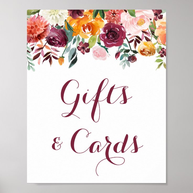 Fall Flower Gifts and Cards Table Sign, Orange Poster | Zazzle