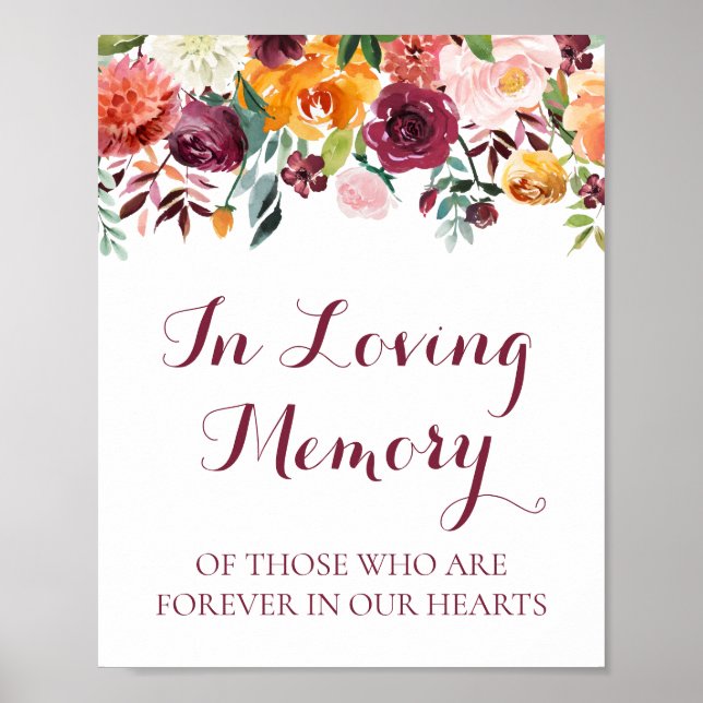 Fall Flower In Loving Memory Sign Poster, Orange (Front)