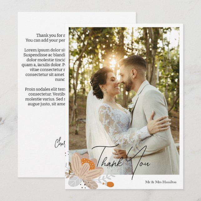 Fall Flower Personalized Wedding With Message Thank You Card (Front/Back)