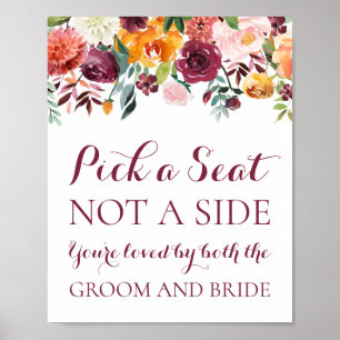 Fall Flower Pick a Seat Not a Side Sign, Orange Poster